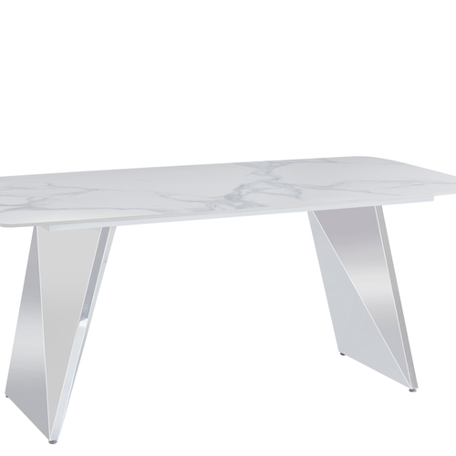 Table à Manger Graffi – 180x90 Cm – Chrome et Céramique Marbre Blanc