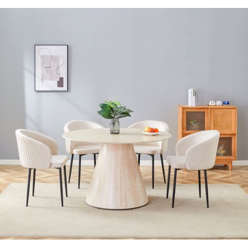 Table à Manger Ronde Céramique Effet Travertin D.120 Cm Rosalia