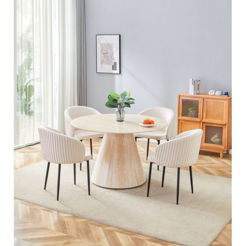 Table à Manger Ronde Céramique Effet Travertin D.120 Cm Rosalia