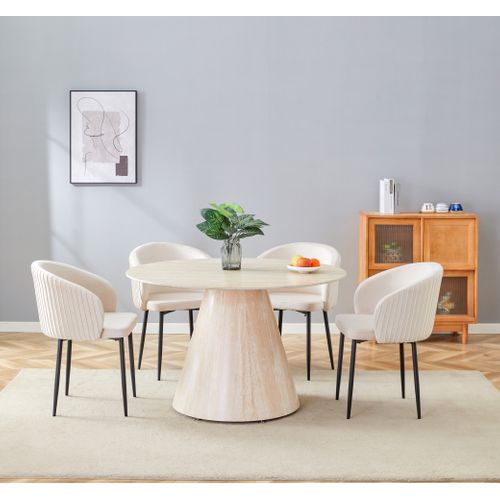 Table à Manger Ronde Céramique Effet Travertin D.120 Cm Rosalia