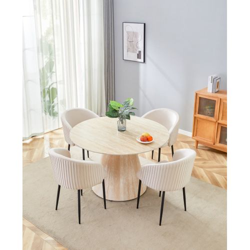 Table à Manger Ronde Céramique Effet Travertin D.120 Cm Rosalia