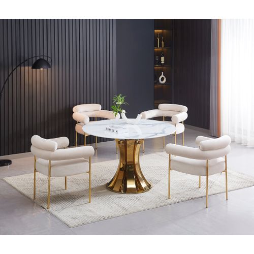 Table à Manger Ronde Judith – 120 Cm – Pied Gold Élégant