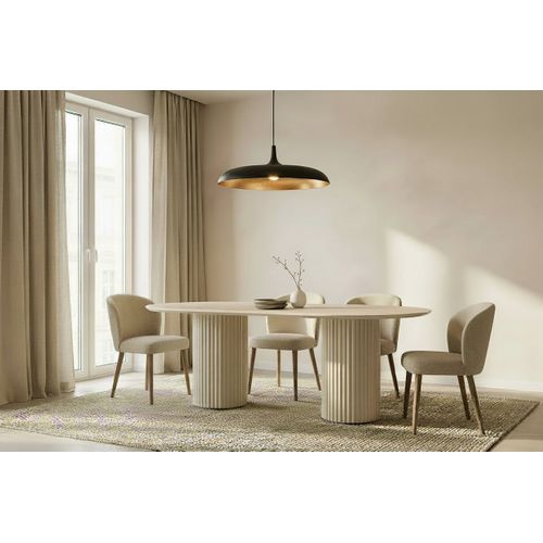 Table à Manger Céramique Travertin 180x90 Cm Pieds Beiges – Keysha