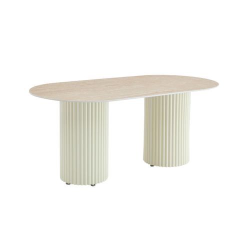 Table à Manger Céramique Travertin 180x90 Cm Pieds Beiges – Keysha