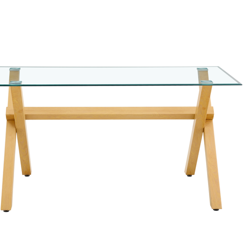 Table à Manger Ixe – 180x90 Cm – Bois XXL et Plateau Verre Transparent