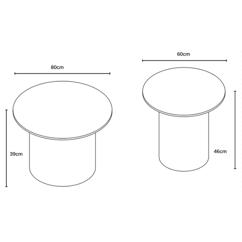 Lot 2 Tables Basses Gigognes Mina Pieds Métal Noir Plateau Céramique Bois Blanc D80xh38cm/d60xh45cm