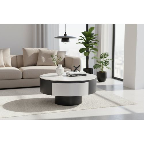 Table Basse Rectangulaire Noir Et Blanc Avec Tiroir 80x40 Cm – Tornado