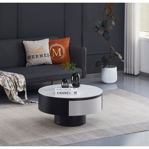 Table Basse Rectangulaire Noir Et Blanc Avec Tiroir 80x40 Cm – Tornado