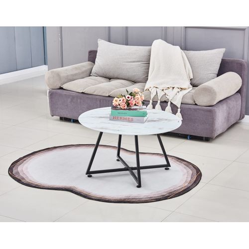 Table Basse Heloise Métal Et Plateau En Verre 80x45 Cm - Marbré Blanc