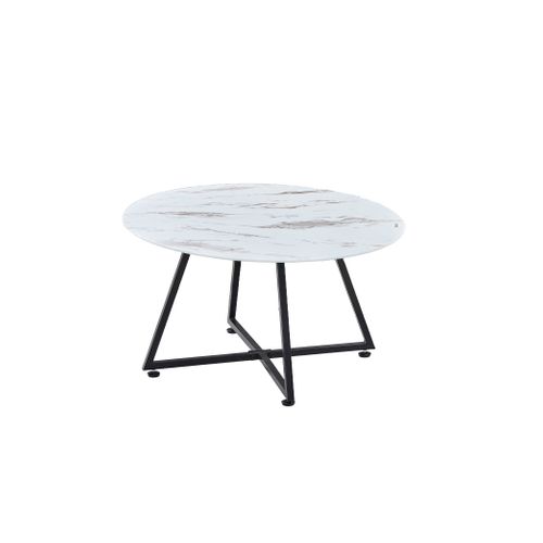 Table Basse Heloise Métal Et Plateau En Verre 80x45 Cm - Marbré Blanc