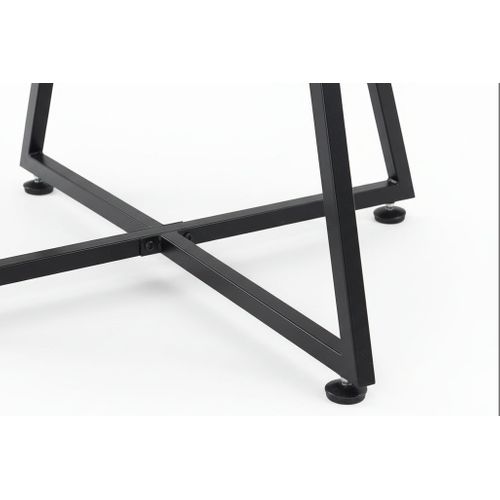 Table Basse Ronde Heloise Métal Noir Plateau Céramique Effet Marbre Blanc D80xh45cm