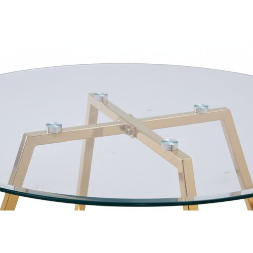 Table Basse Ronde Heloise Métal Gold Plateau Verre Trempé Transparent D80xh45cm
