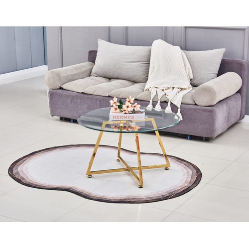 Table Basse Ronde Heloise Métal Gold Plateau Verre Trempé Transparent D80xh45cm