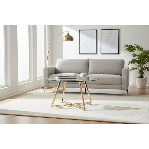 Table Basse Ronde Heloise Métal Gold Plateau Verre Trempé Transparent D80xh45cm