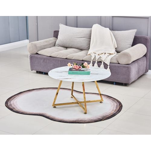 Table Basse Ronde Heloise Métal Gold Plateau Céramique Effet Marbre Blanc D80xh45cm