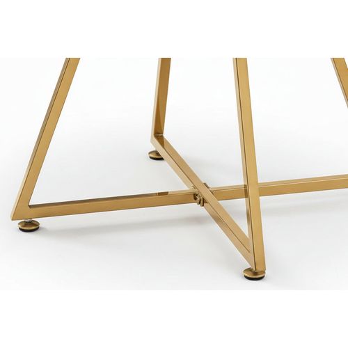 Table Basse Ronde Heloise Métal Gold Plateau Céramique Effet Marbre Blanc D80xh45cm