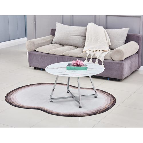 Table Basse Ronde Heloise Métal Chrome Plateau Céramique Effet Marbre Blanc D80xh45cm