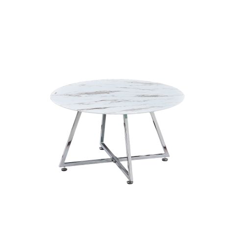 Table Basse Ronde Heloise Métal Chrome Plateau Céramique Effet Marbre Blanc D80xh45cm