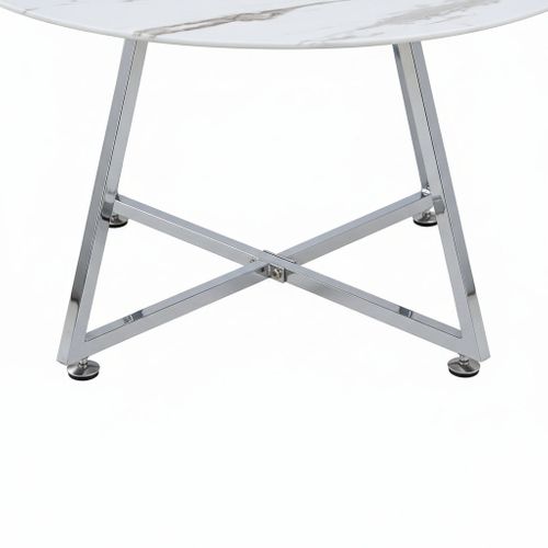 Table Basse Ronde Heloise Métal Chrome Plateau Céramique Effet Marbre Blanc D80xh45cm