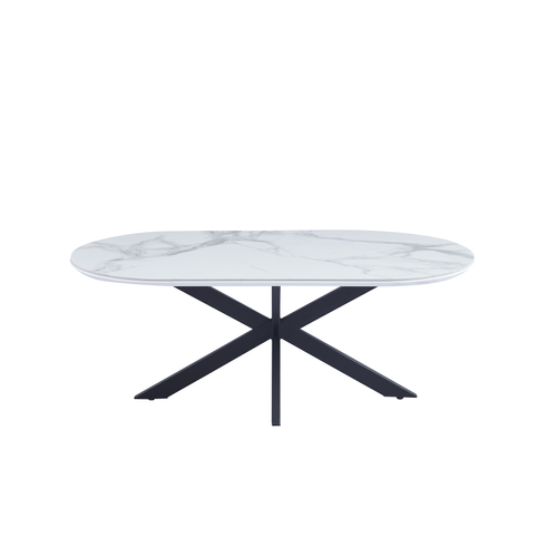 Table Basse Manon Métal Noir et Céramique Marbre Blanc 120x60 Cm