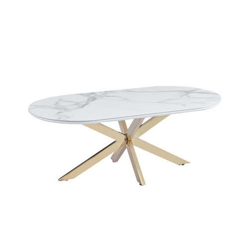 Table Basse Manon Gold et Céramique Marbre Blanc 120x60 Cm