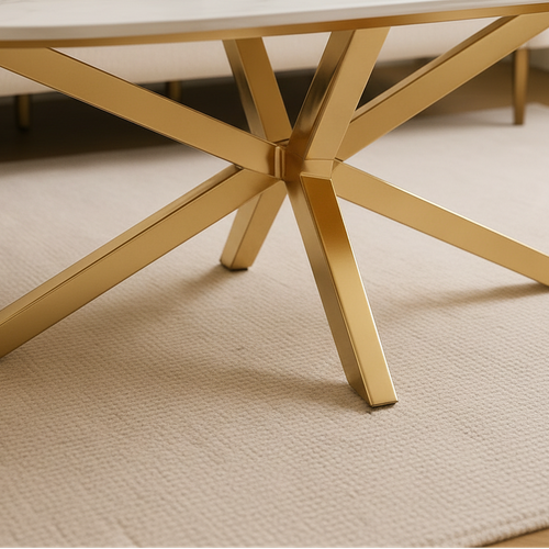 Table Basse Manon Gold et Céramique Marbre Blanc 120x60 Cm