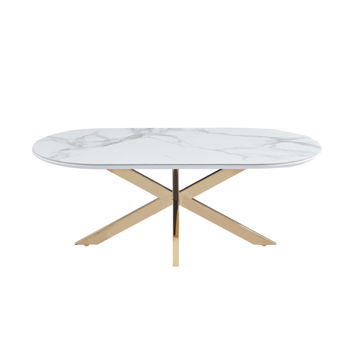 Table Basse Manon Gold et Céramique Marbre Blanc 120x60 Cm
