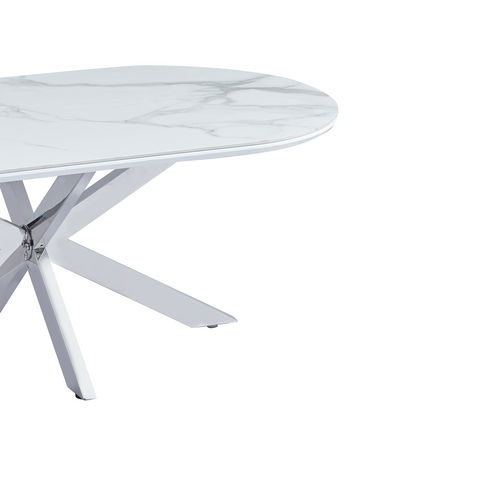 Table Basse Manon Chrome et Céramique Marbre Blanc 120x60 Cm