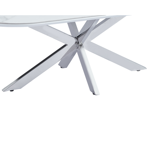 Table Basse Manon Chrome et Céramique Marbre Blanc 120x60 Cm