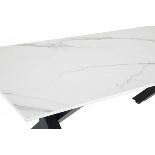 Table Basse Ixe Métal Chrome Plateau Verre Trempé Marbré Blanc 120x60x45cm