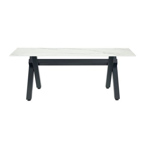 Table Basse Ixe Métal Chrome Plateau Verre Trempé Marbré Blanc 120x60x45cm