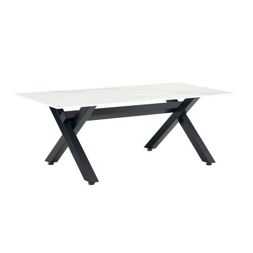 Table Basse Ixe Métal Chrome Plateau Verre Trempé Marbré Blanc 120x60x45cm