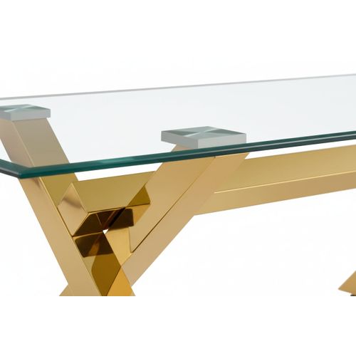 Table Basse Ixe Métal Gold Plateau Verre Trempé Transparent 120x60x45cm
