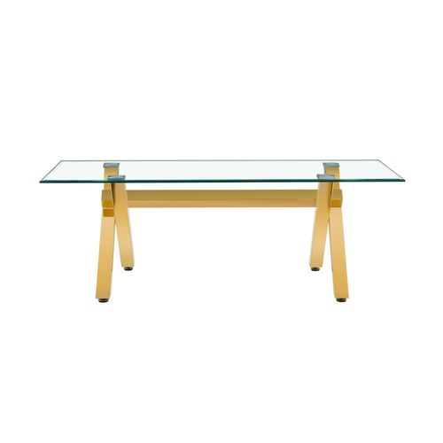 Table Basse Ixe Métal Gold Plateau Verre Trempé Transparent 120x60x45cm
