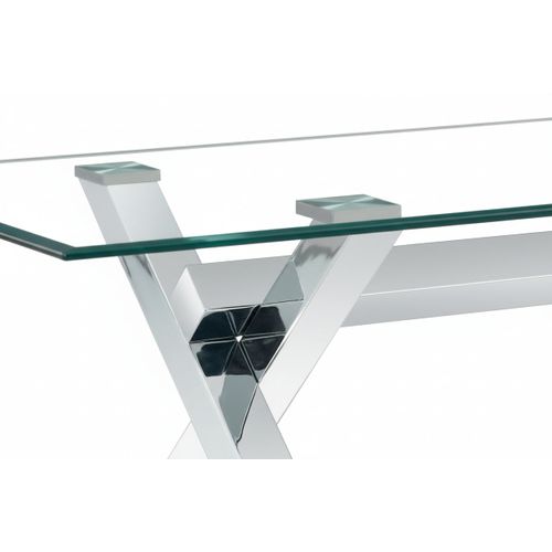 Table Basse Ixe Métal Chrome Plateau Verre Trempé Transparent 120x60x45cm