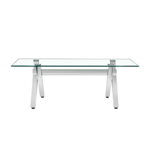 Table Basse Ixe Métal Chrome Plateau Verre Trempé Transparent 120x60x45cm