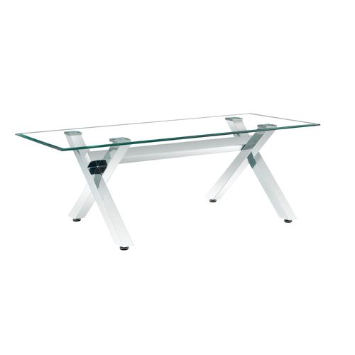 Table Basse Ixe Métal Chrome Plateau Verre Trempé Transparent 120x60x45cm