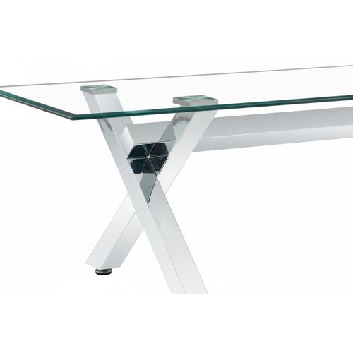 Table Basse Ixe Métal Chrome Plateau Verre Trempé Transparent 120x60x45cm