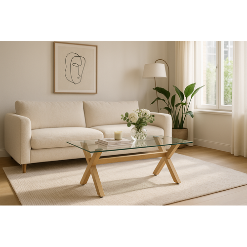 Table Basse Ixe Bois et Verre Transparent 120x60x45 Cm