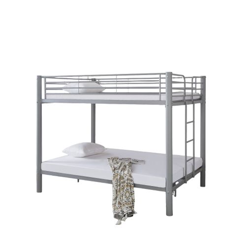 Pack Lit Superposé En Métal Gris + Matelas Compris 4 Places 2+2 Colosse 140x190 Cm Sommier Inclus