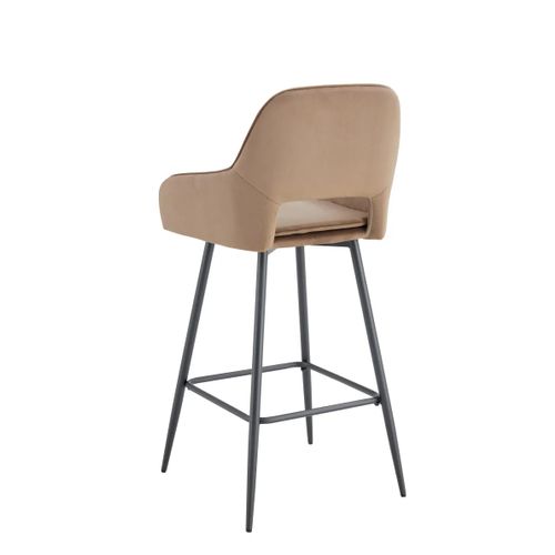 Lot 2 Tabourets De Bar Athena Velours Taupe Pieds Métal Noir 47x41x104cm