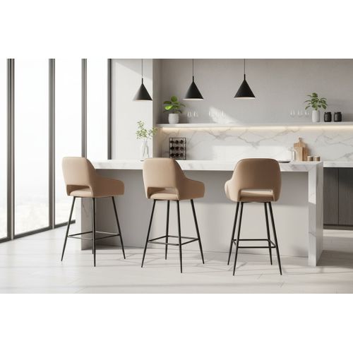 Lot 2 Tabourets De Bar Athena Velours Taupe Pieds Métal Noir 47x41x104cm