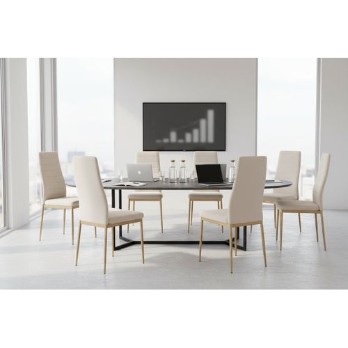 Lot 6 Chaises Velours Beige Pieds Métal Gold 52x45x90 Cm Tolia