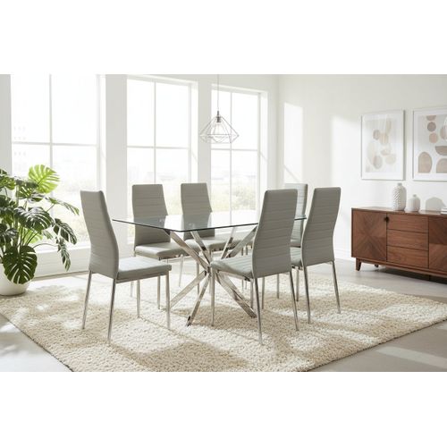 Lot De 6 Chaises Velours Chrome Gris Tolia