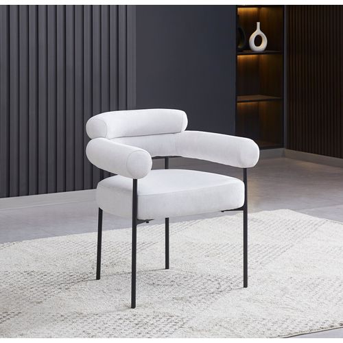 Lot 2 Chaises Salle à Manger Serge Gris Avec Accoudoirs 72x60x77cm Métal Noir