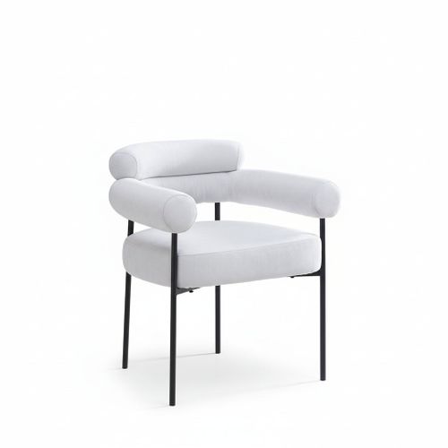 Lot 2 Chaises Salle à Manger Serge Gris Avec Accoudoirs 72x60x77cm Métal Noir