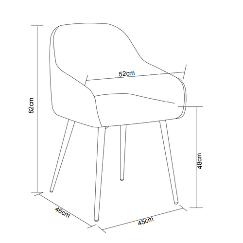 Lot De 2 Chaises Jade Métal Noir Avec Accoudoirs En Velours 53,5x53x84 Cm