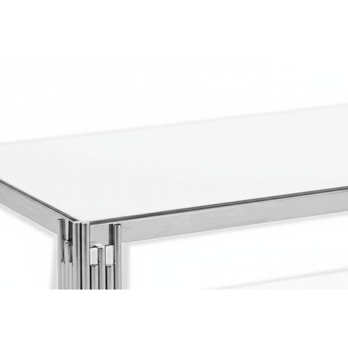 Table Basse Flute Chrome Et Plateau En Verre 120x60x45 Cm - Blanc