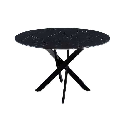 Table à Manger Ronde Marbre Noir Jessica Métal Noir XXL 120 Cm 4 Couverts