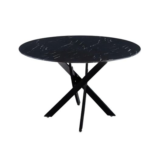Table à Manger Ronde Marbre Noir Jessica Métal Noir XXL 120 Cm 4 Couverts